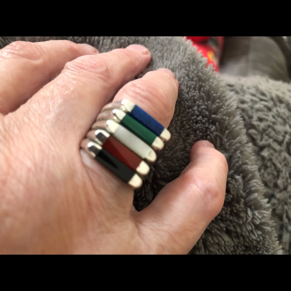 Preowned Sterling silver stackable inlay ring size 6 Excellent - Picture 5 of 11